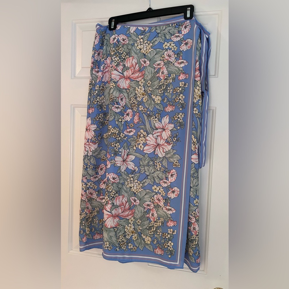 NWOT Max Studio Blue Floral Faux Wrap Maxi Skirt, XL